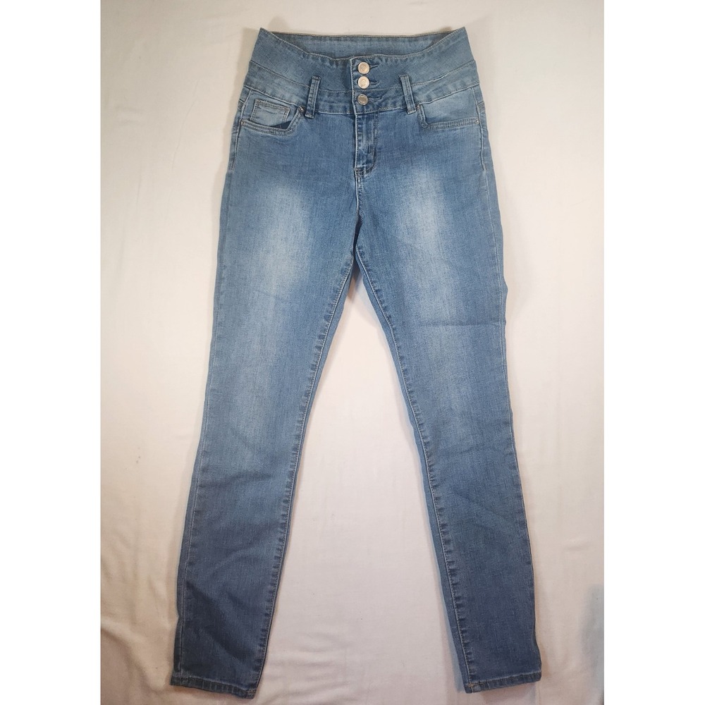 Ibiza High Rise Push Up Jeans Womens 7 Blue Medium Wash Skinny Denim 3 Button